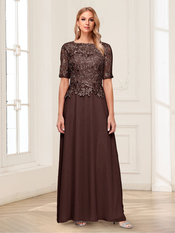 A-Line/Princess Scoop Half Sleeves Floor-Length Mother of the Bride Dresses with Applique & Lace