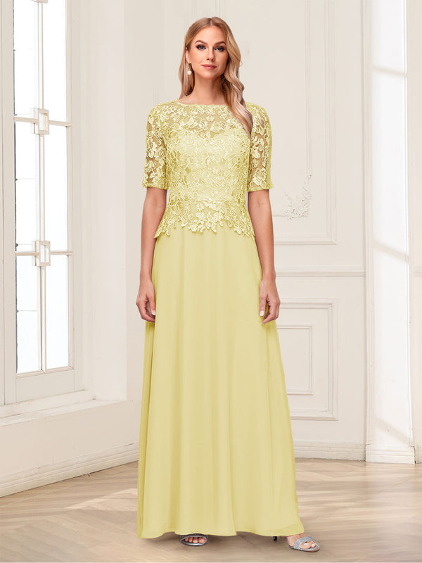 A-Line/Princess Scoop Half Sleeves Floor-Length Mother of the Bride Dresses with Applique & Lace
