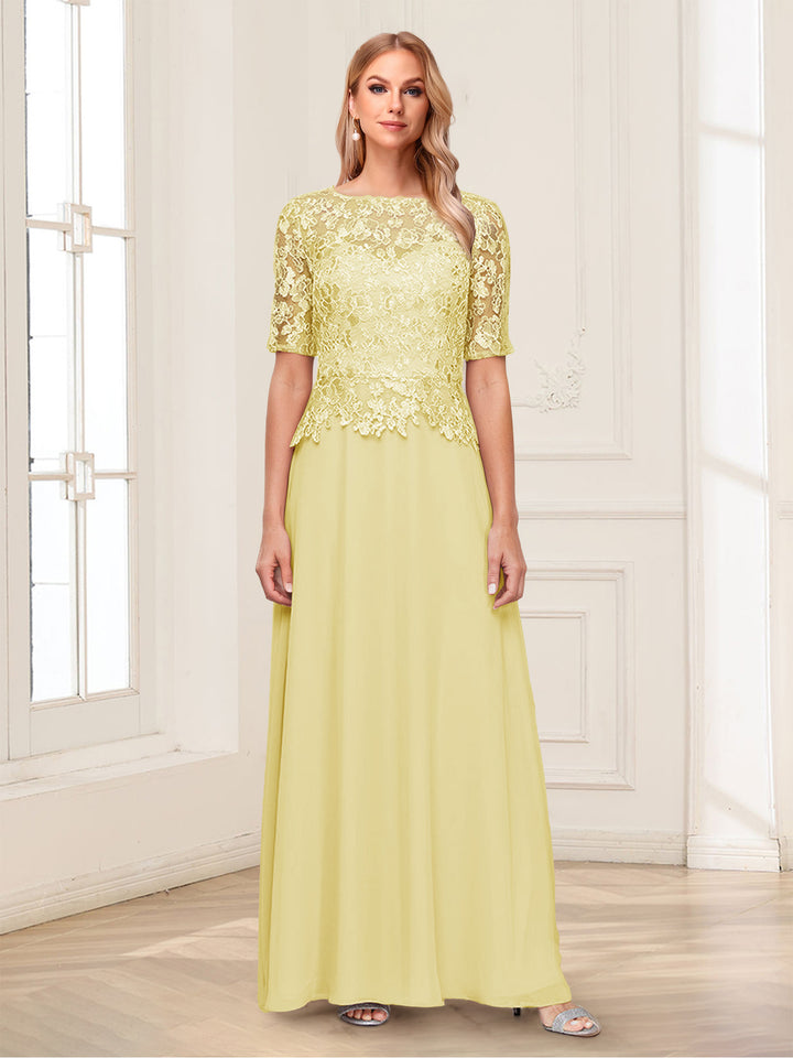 A-Line/Princess Scoop Half Sleeves Floor-Length Mother of the Bride Dresses with Applique &amp; Lace