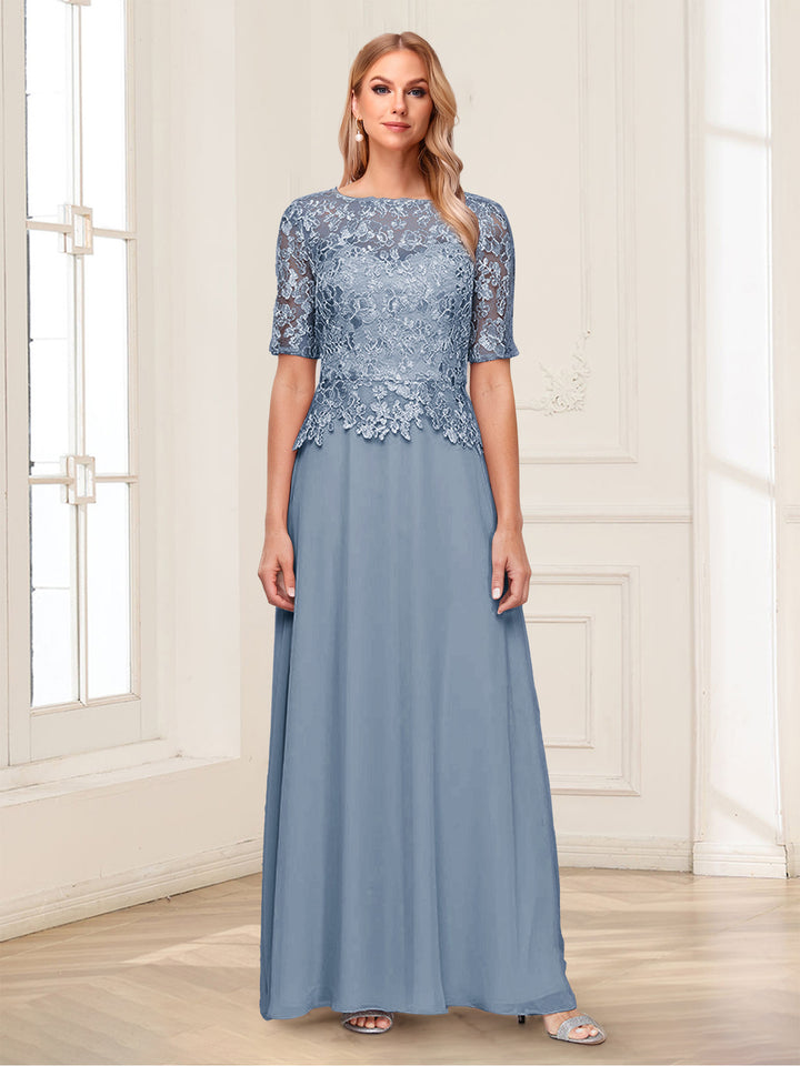 A-Line/Princess Scoop Half Sleeves Floor-Length Mother of the Bride Dresses with Applique &amp; Lace