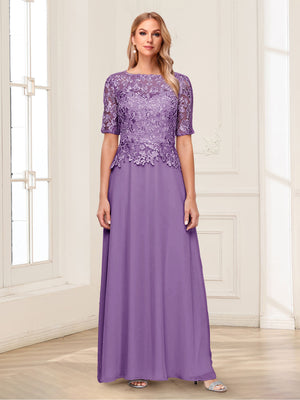 A-Line/Princess Scoop Half Sleeves Floor-Length Mother of the Bride Dresses with Applique & Lace