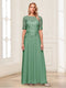 A-Line/Princess Scoop Half Sleeves Floor-Length Mother of the Bride Dresses with Applique & Lace