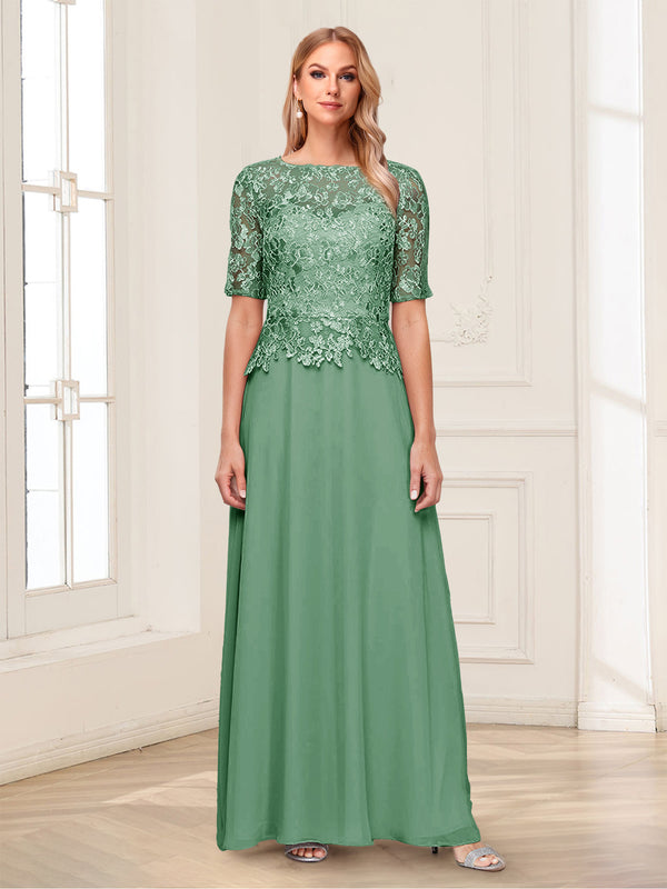 A-Line/Princess Scoop Half Sleeves Floor-Length Mother of the Bride Dresses with Applique & Lace