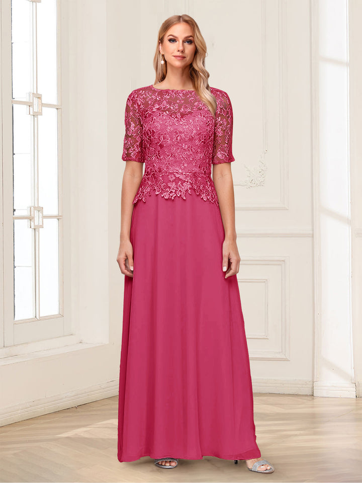 A-Line/Princess Scoop Half Sleeves Floor-Length Mother of the Bride Dresses with Applique &amp; Lace