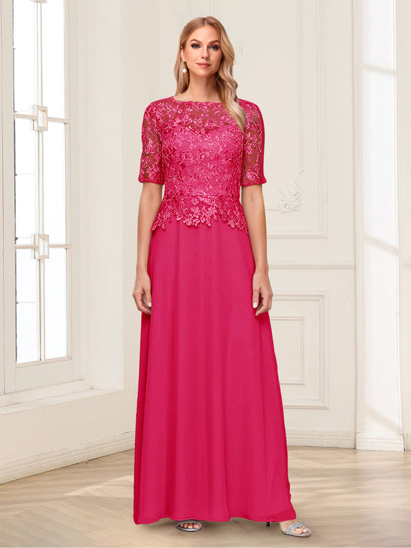 A-Line/Princess Scoop Half Sleeves Floor-Length Mother of the Bride Dresses with Applique & Lace