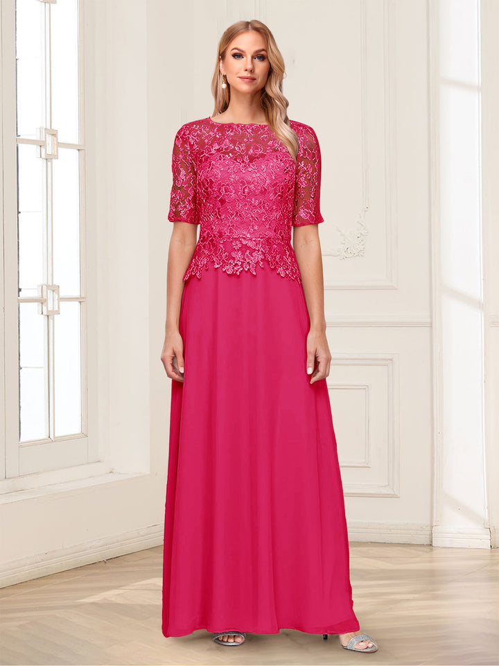 A-Line/Princess Scoop Half Sleeves Floor-Length Mother of the Bride Dresses with Applique &amp; Lace
