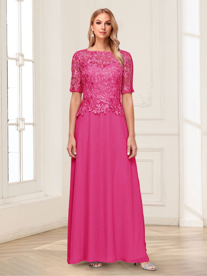 A-Line/Princess Scoop Half Sleeves Floor-Length Mother of the Bride Dresses with Applique &amp; Lace