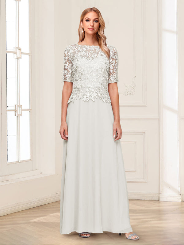 A-Line/Princess Scoop Half Sleeves Floor-Length Mother of the Bride Dresses with Applique & Lace
