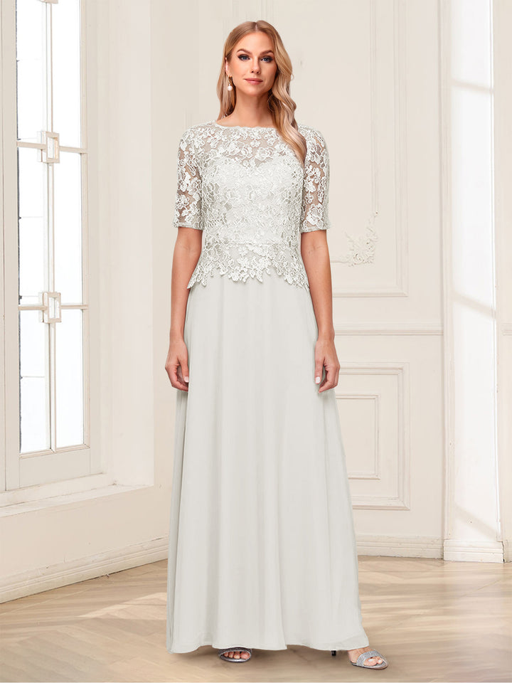 A-Line/Princess Scoop Half Sleeves Floor-Length Mother of the Bride Dresses with Applique &amp; Lace