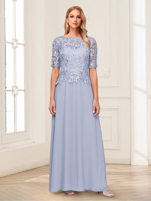 A-Line/Princess Scoop Half Sleeves Floor-Length Mother of the Bride Dresses with Applique & Lace
