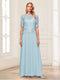 A-Line/Princess Scoop Half Sleeves Floor-Length Mother of the Bride Dresses with Applique & Lace