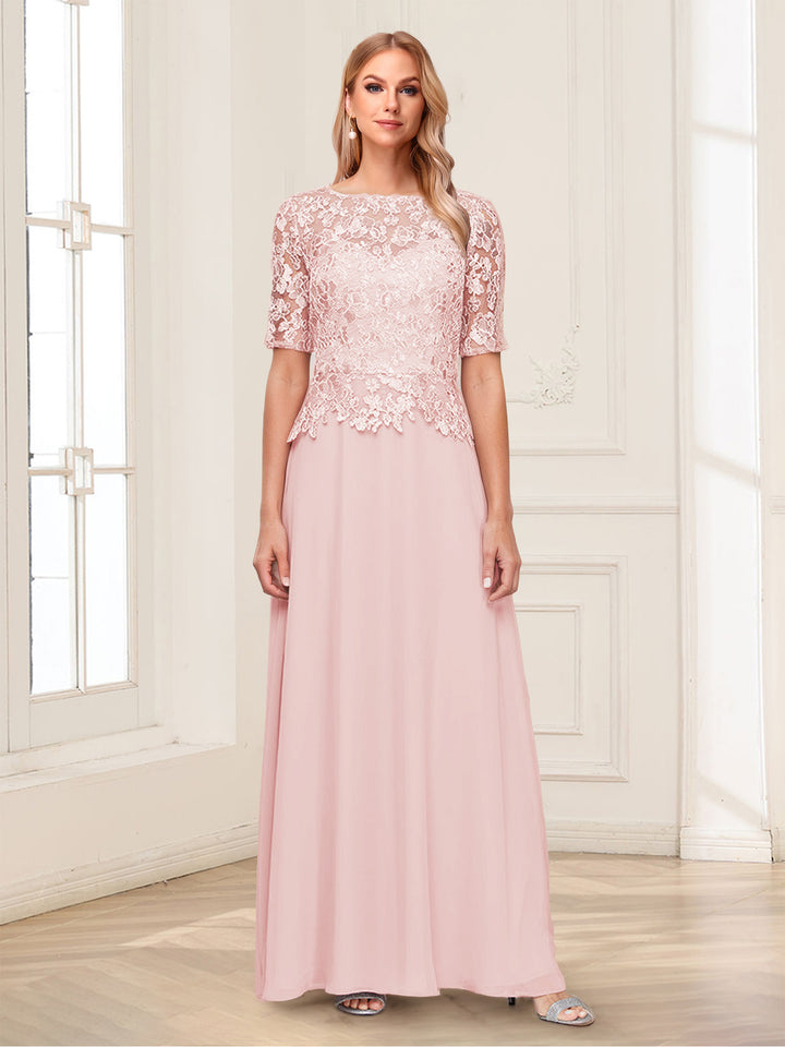 A-Line/Princess Scoop Half Sleeves Floor-Length Mother of the Bride Dresses with Applique &amp; Lace