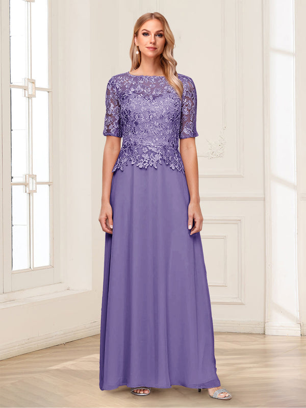 A-Line/Princess Scoop Half Sleeves Floor-Length Mother of the Bride Dresses with Applique & Lace