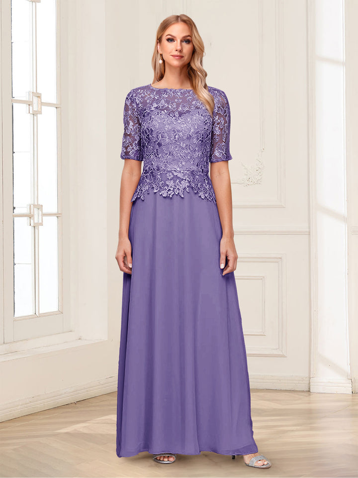 A-Line/Princess Scoop Half Sleeves Floor-Length Mother of the Bride Dresses with Applique &amp; Lace
