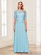 A-Line/Princess Scoop Half Sleeves Floor-Length Mother of the Bride Dresses with Applique & Lace