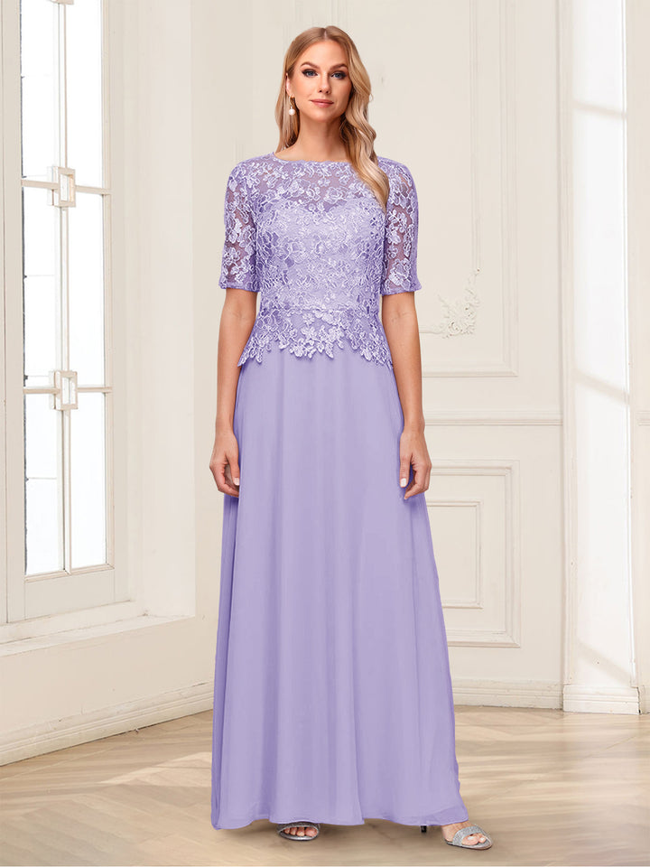 A-Line/Princess Scoop Half Sleeves Floor-Length Mother of the Bride Dresses with Applique &amp; Lace