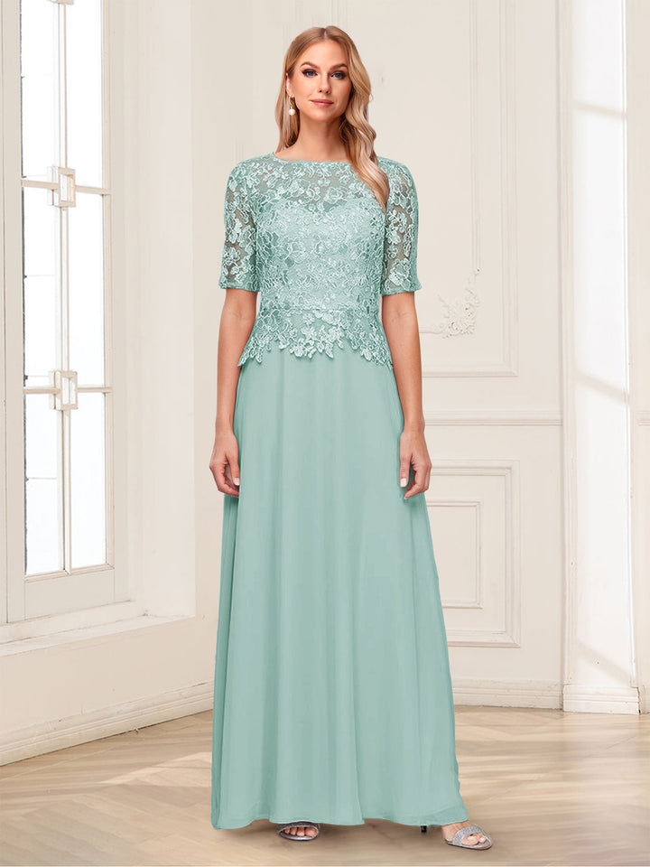 A-Line/Princess Scoop Half Sleeves Floor-Length Mother of the Bride Dresses with Applique &amp; Lace