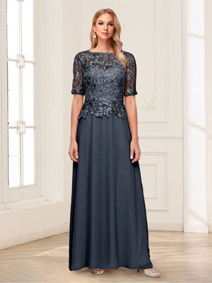 A-Line/Princess Scoop Half Sleeves Floor-Length Mother of the Bride Dresses with Applique & Lace