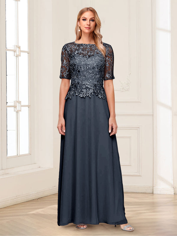 A-Line/Princess Scoop Half Sleeves Floor-Length Mother of the Bride Dresses with Applique & Lace