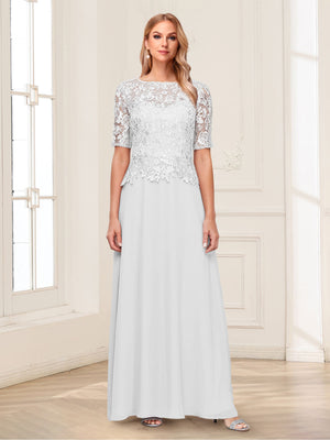 A-Line/Princess Scoop Half Sleeves Floor-Length Mother of the Bride Dresses with Applique & Lace