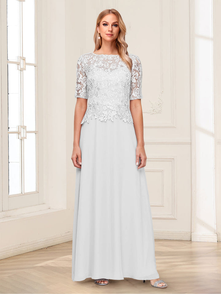 A-Line/Princess Scoop Half Sleeves Floor-Length Mother of the Bride Dresses with Applique &amp; Lace