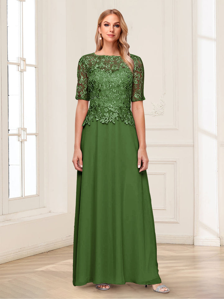 A-Line/Princess Scoop Half Sleeves Floor-Length Mother of the Bride Dresses with Applique &amp; Lace