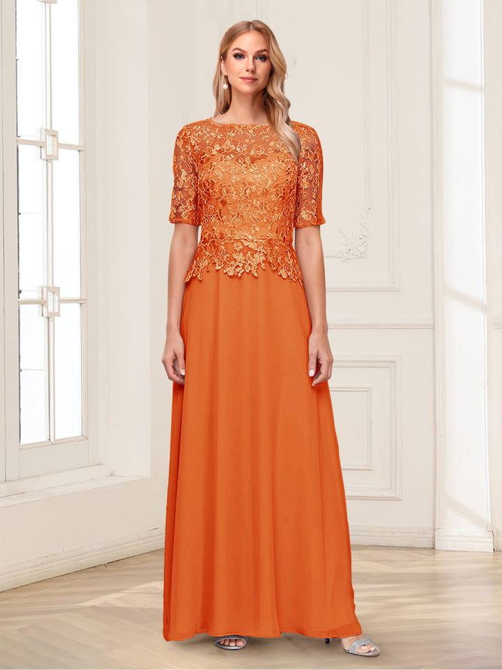 A-Line/Princess Scoop Half Sleeves Floor-Length Mother of the Bride Dresses with Applique &amp; Lace