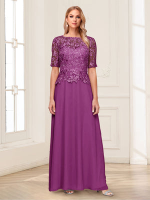 A-Line/Princess Scoop Half Sleeves Floor-Length Mother of the Bride Dresses with Applique & Lace