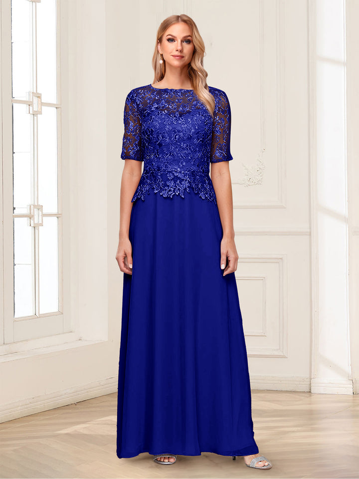 A-Line/Princess Scoop Half Sleeves Floor-Length Mother of the Bride Dresses with Applique &amp; Lace