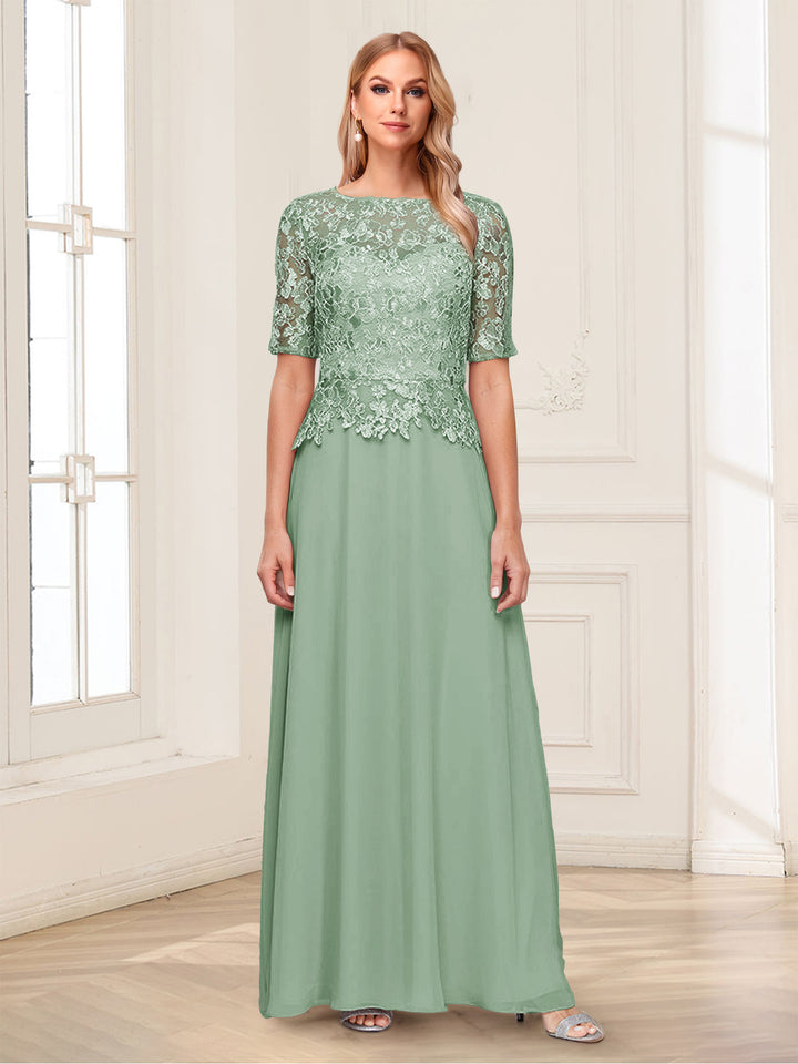 A-Line/Princess Scoop Half Sleeves Floor-Length Mother of the Bride Dresses with Applique &amp; Lace