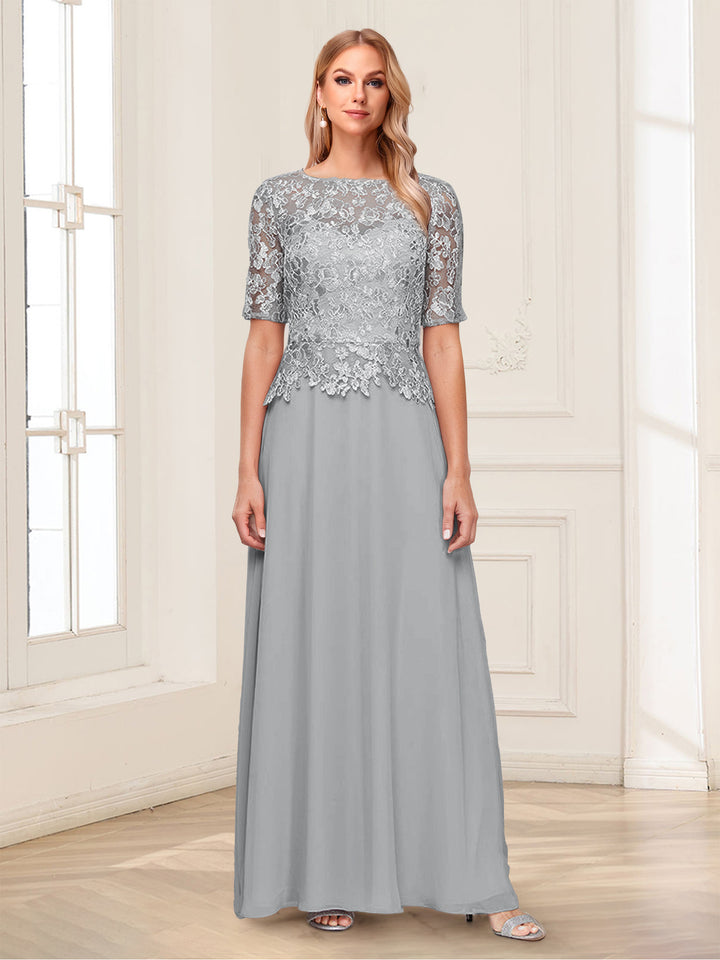 A-Line/Princess Scoop Half Sleeves Floor-Length Mother of the Bride Dresses with Applique &amp; Lace