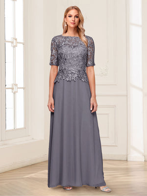 A-Line/Princess Scoop Half Sleeves Floor-Length Mother of the Bride Dresses with Applique & Lace