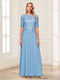 A-Line/Princess Scoop Half Sleeves Floor-Length Mother of the Bride Dresses with Applique & Lace