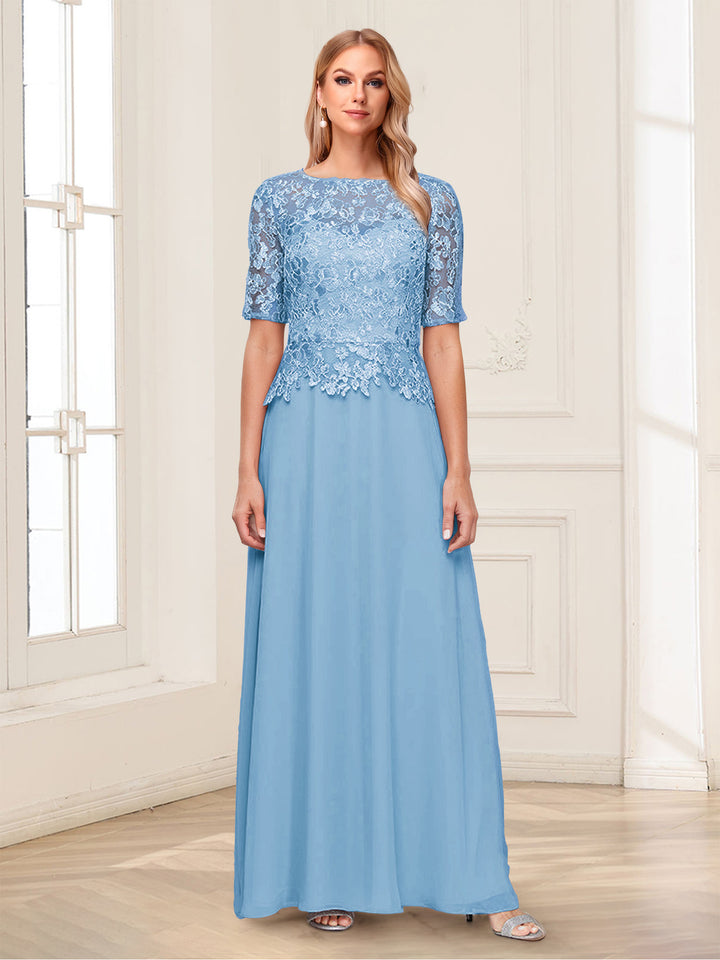 A-Line/Princess Scoop Half Sleeves Floor-Length Mother of the Bride Dresses with Applique &amp; Lace