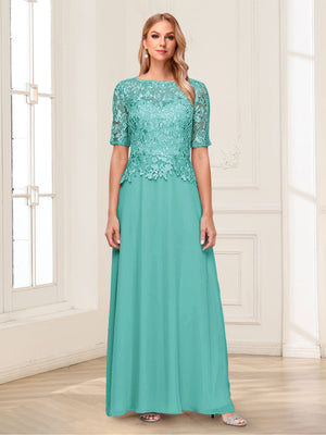 A-Line/Princess Scoop Half Sleeves Floor-Length Mother of the Bride Dresses with Applique & Lace