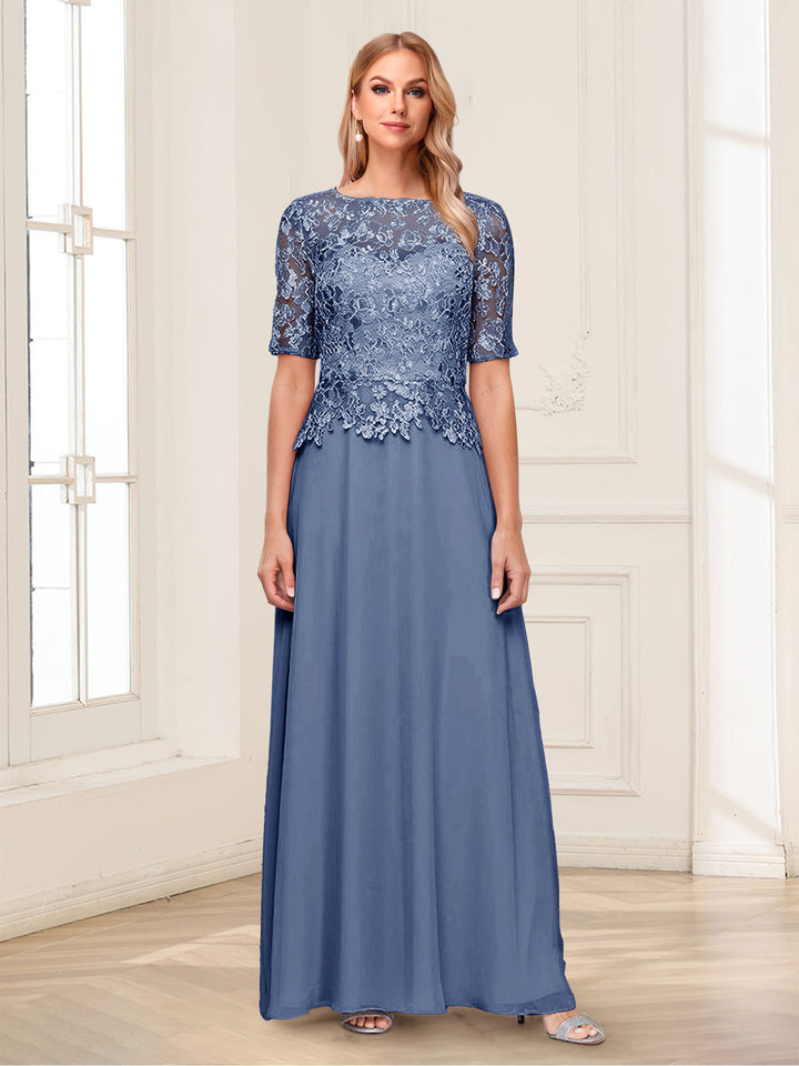 A-Line/Princess Scoop Half Sleeves Floor-Length Mother of the Bride Dresses with Applique &amp; Lace