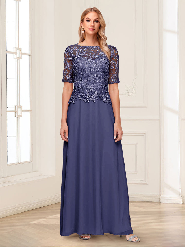 A-Line/Princess Scoop Half Sleeves Floor-Length Mother of the Bride Dresses with Applique &amp; Lace