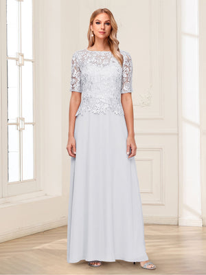 A-Line/Princess Scoop Half Sleeves Floor-Length Mother of the Bride Dresses with Applique & Lace