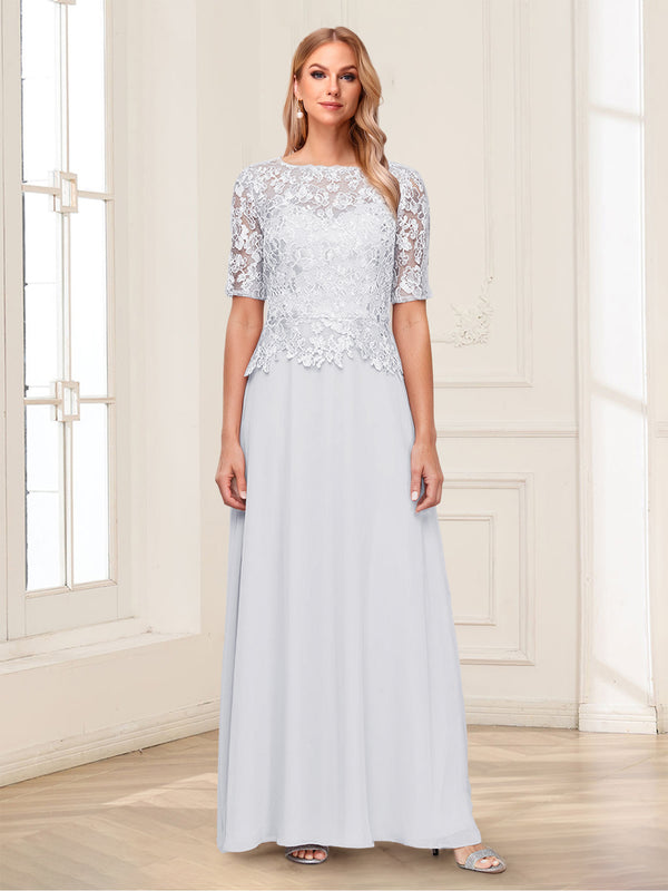 A-Line/Princess Scoop Half Sleeves Floor-Length Mother of the Bride Dresses with Applique & Lace