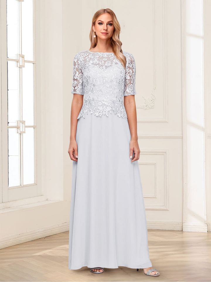 A-Line/Princess Scoop Half Sleeves Floor-Length Mother of the Bride Dresses with Applique &amp; Lace