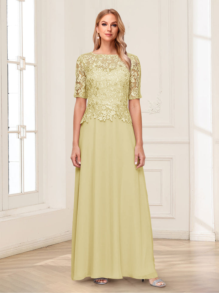 A-Line/Princess Scoop Half Sleeves Floor-Length Mother of the Bride Dresses with Applique &amp; Lace