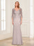 Sheath/Column V-Neck 3/4 Sleeves Floor-Length Mother of the Bride Dresses with Applique & Lace