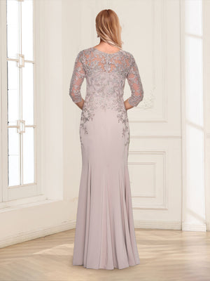Sheath/Column V-Neck 3/4 Sleeves Floor-Length Mother of the Bride Dresses with Applique & Lace