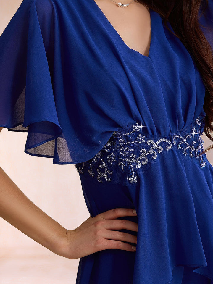 Jumpsuits V-Neck Short Sleeves Ankle-Length Mother of the Bride Dresses with Applique &amp; Sash