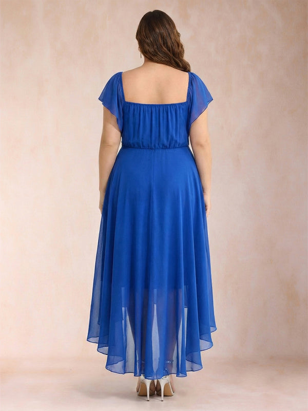 A-Line/Princess Square Neck Short Sleeves Ankle-Length Plus Size Mother of the Bride Dresses with Ruffles