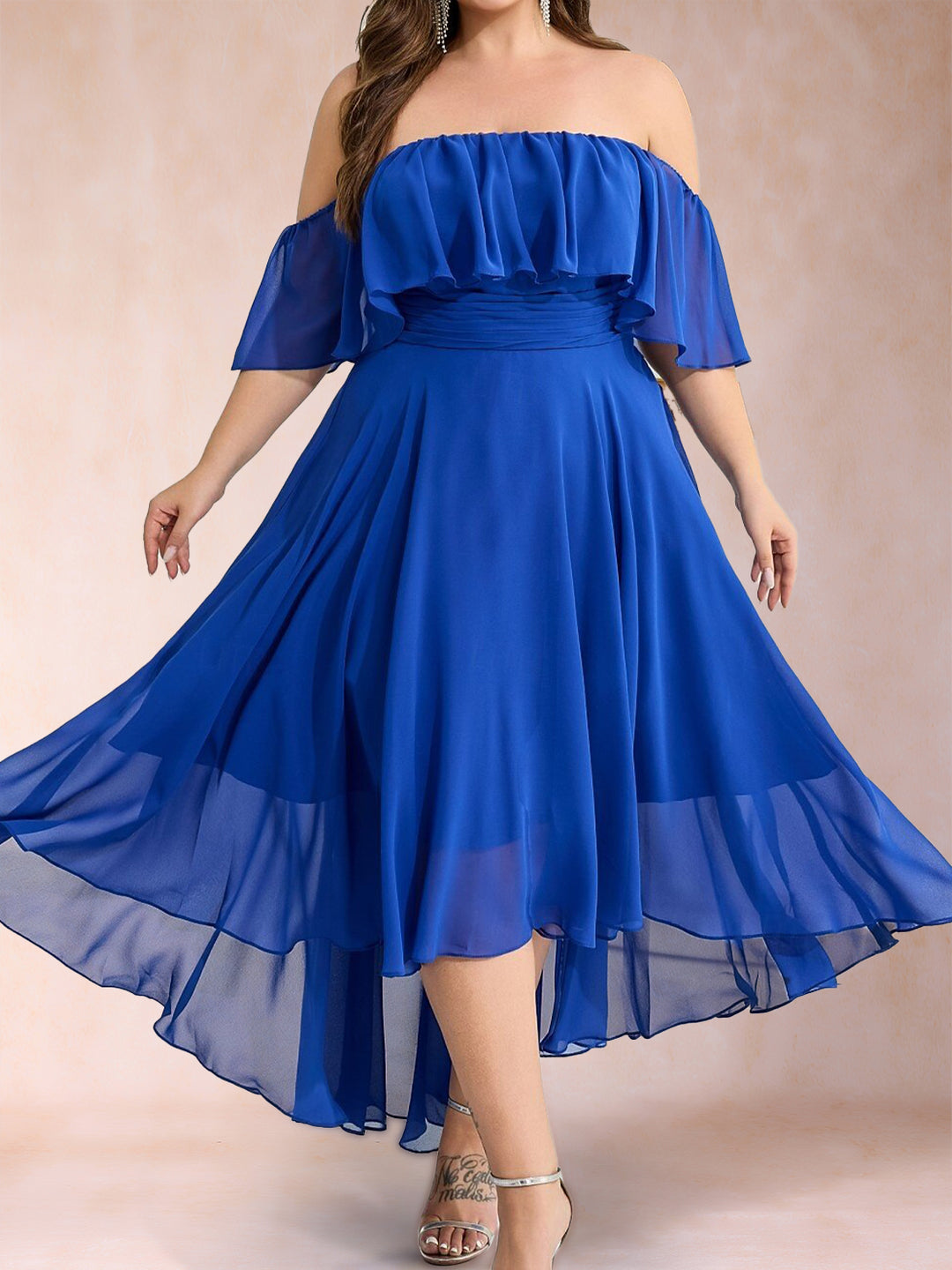 A-Line/Princess Square Neck Short Sleeves Ankle-Length Plus Size Mother of the Bride Dresses with Ruffles