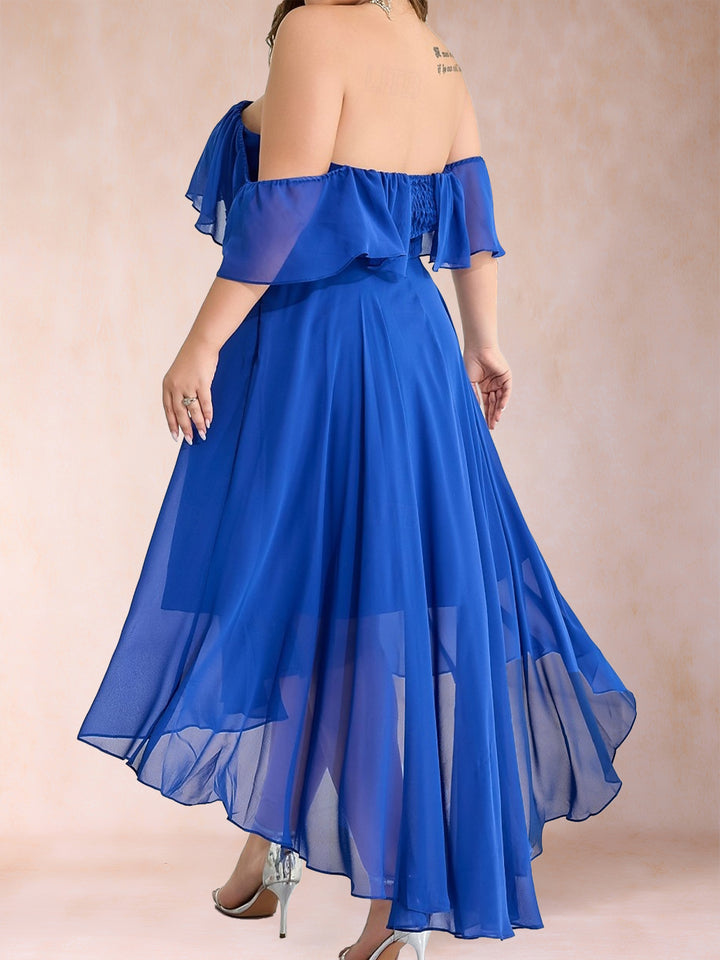 A-Line/Princess Square Neck Short Sleeves Ankle-Length Plus Size Mother of the Bride Dresses with Ruffles