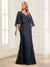 Sheath/Column V-Neck Half Sleeves Floor-Length Mother of the Bride Dresses with Applique & Lace