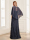 Sheath/Column V-Neck Half Sleeves Floor-Length Mother of the Bride Dresses with Applique & Lace