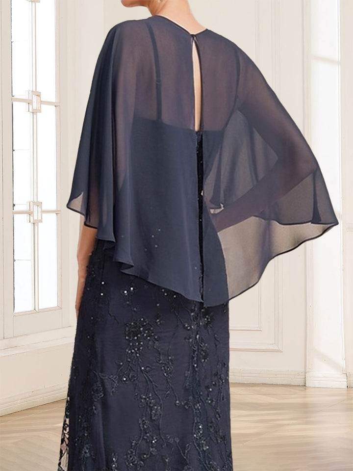 Sheath/Column V-Neck Half Sleeves Floor-Length Mother of the Bride Dresses with Applique &amp; Lace